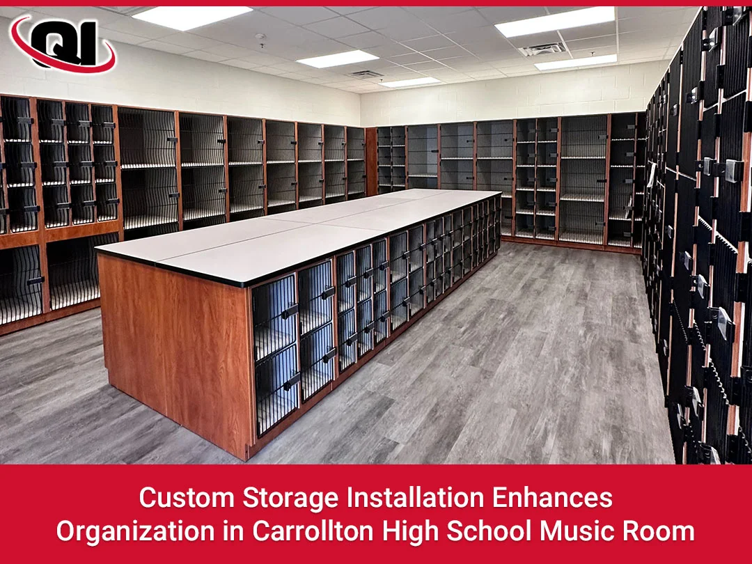Custom Storage Installation Enhances Organization in Carrollton High School Music Room Music Room Storage Installation in Carrollton GA