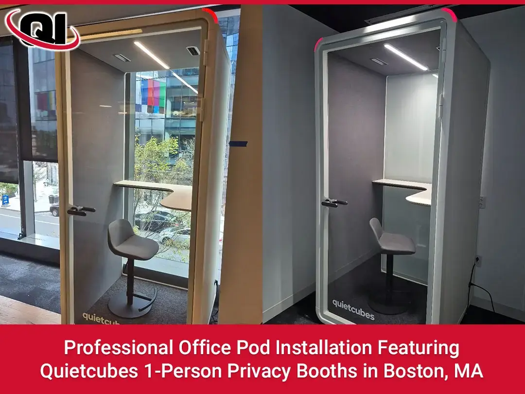 Professional Office Pod Installation Featuring Quietcubes 1-Person Privacy Booths in Boston, MA